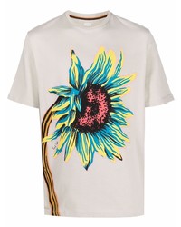 Мужская бежевая футболка с круглым вырезом с цветочным принтом от Paul Smith