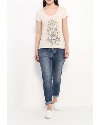 Женская бежевая футболка с круглым вырезом от Baon