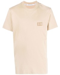 Мужская бежевая футболка с круглым вырезом от Calvin Klein Jeans