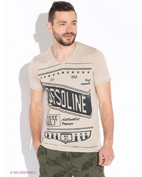 Мужская бежевая футболка с принтом от GUESS