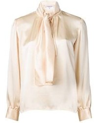 Бежевая шелковая блузка с длинным рукавом от Yves Saint Laurent