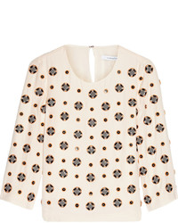 Бежевая шелковая блузка с украшением от Diane von Furstenberg