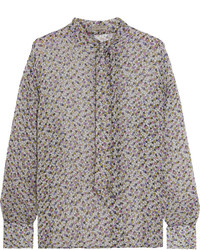 Бежевая шелковая блузка с цветочным принтом от Bottega Veneta