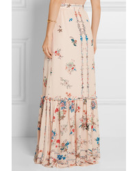 Бежевая шелковая длинная юбка с цветочным принтом от Vilshenko