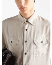 Мужская бежевая шелковая рубашка с длинным рукавом от Prada