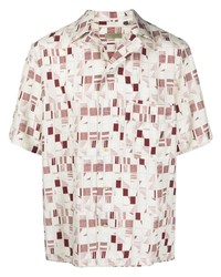 Мужская бежевая шелковая рубашка с коротким рукавом с геометрическим рисунком от Corneliani