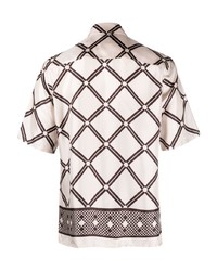 Мужская бежевая шелковая рубашка с коротким рукавом с геометрическим рисунком от 73 London