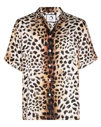 Мужская бежевая шелковая рубашка с коротким рукавом с леопардовым принтом от Endless Joy