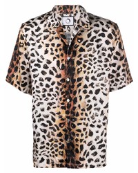 Мужская бежевая шелковая рубашка с коротким рукавом с леопардовым принтом от Endless Joy
