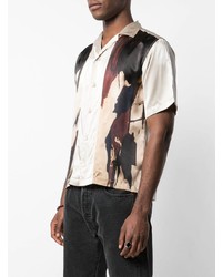 Мужская бежевая шелковая рубашка с коротким рукавом с принтом от Enfants Riches Deprimes
