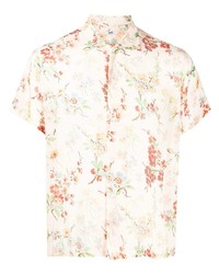 Мужская бежевая шелковая рубашка с коротким рукавом с цветочным принтом от Bode