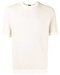 Мужская бежевая шелковая футболка с круглым вырезом от BOSS