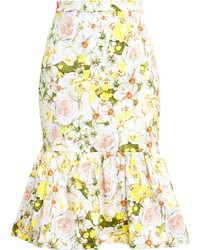 Бежевая юбка-миди с цветочным принтом