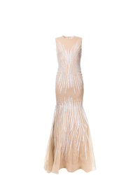 Бежевое вечернее платье из бисера с вышивкой от Jean Fares Couture