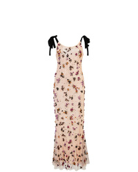 Бежевое вечернее платье с цветочным принтом от ATTICO