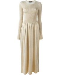 Бежевое вязаное платье-макси от Calvin Klein Collection