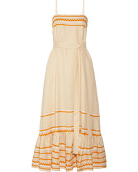 Бежевое льняное платье-макси