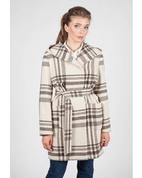 Женское бежевое пальто в шотландскую клетку от Shartrez