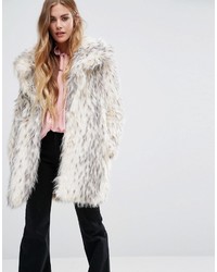 Бежевое пальто с меховым воротником с леопардовым принтом от Glamorous