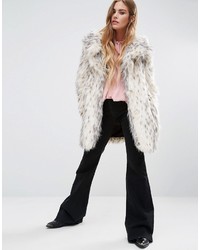 Бежевое пальто с меховым воротником с леопардовым принтом от Glamorous