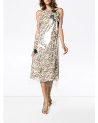Бежевое платье-миди с цветочным принтом от Calvin Klein 205W39nyc