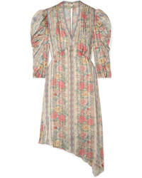 Бежевое платье прямого кроя с цветочным принтом от Anna Sui