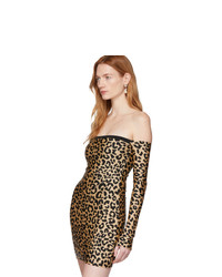 Бежевое платье с открытыми плечами с леопардовым принтом от Halpern