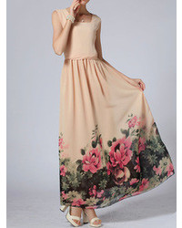 Бежевое платье с цветочным принтом