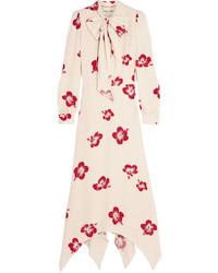 Бежевое платье с цветочным принтом от Saint Laurent