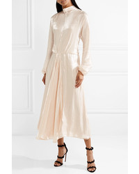 Бежевое шелковое вечернее платье с рюшами от Prada
