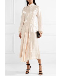 Бежевое шелковое вечернее платье с рюшами от Prada