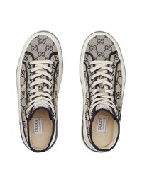 Мужские бежевые высокие кеды из плотной ткани от Gucci