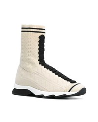 Женские бежевые высокие кеды от Fendi