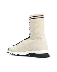 Женские бежевые высокие кеды от Fendi