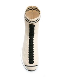 Женские бежевые высокие кеды от Fendi