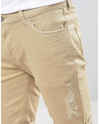 Мужские бежевые джинсовые шорты от Asos