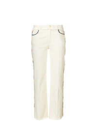 Женские бежевые джинсы с вышивкой от Etro