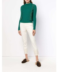 Женские бежевые джинсы с вышивкой от Tory Burch