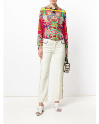 Женские бежевые джинсы с вышивкой от Etro