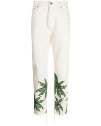 Мужские бежевые джинсы с принтом от Palm Angels