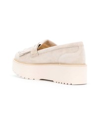 Бежевые замшевые лоферы на платформе от Hogan