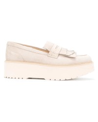 Бежевые замшевые лоферы на платформе от Hogan