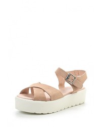 Бежевые замшевые сандалии на плоской подошве от Oxigeno