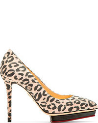 Бежевые замшевые туфли с леопардовым принтом от Charlotte Olympia