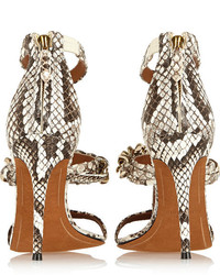 Бежевые кожаные босоножки на каблуке со змеиным рисунком от Givenchy