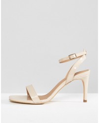 Бежевые кожаные босоножки на каблуке от Asos