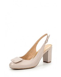 Бежевые кожаные босоножки на каблуке от Laura Valorosa
