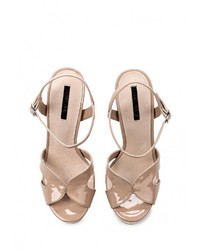 Бежевые кожаные босоножки на каблуке от LOST INK