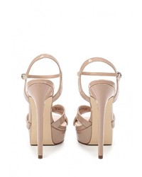 Бежевые кожаные босоножки на каблуке от LOST INK