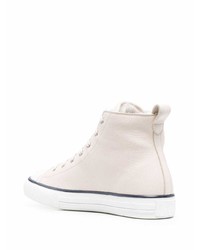 Мужские бежевые кожаные высокие кеды с украшением от Philipp Plein